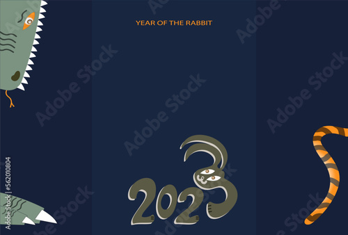 Dragon, rabbit and tiger symbols of 2022, 2023 and 2024 according to the eastern calendar. The concept of the passage of time. Zodiac animals. Vector illustration