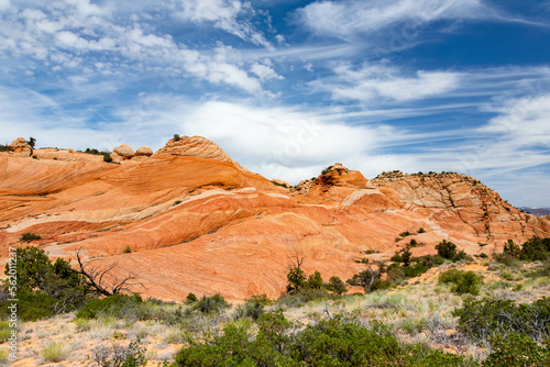 Scenic view of marvelous red and white sandstone formations of Yant Flat in Utah  USA