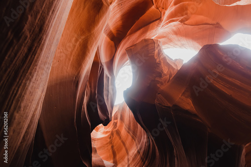 Glowing colors of Upper Antelope Canyon, the famous slot canyon in Navajo reservation near Page, Arizona, USA