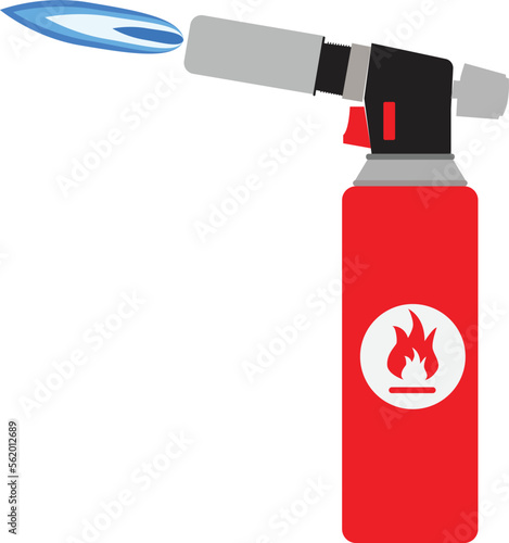 Blowtorch with blue flame icon on white background. Manual gas torch burner sign. Welding flame tool symbol. flat style.