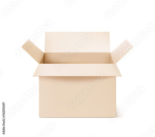 Open realistic kraft cardboard packaging box mockup. Vector illustration on white background. Can be use for medicine, food, cosmetic and other. Ready for your presentation. EPS10.	