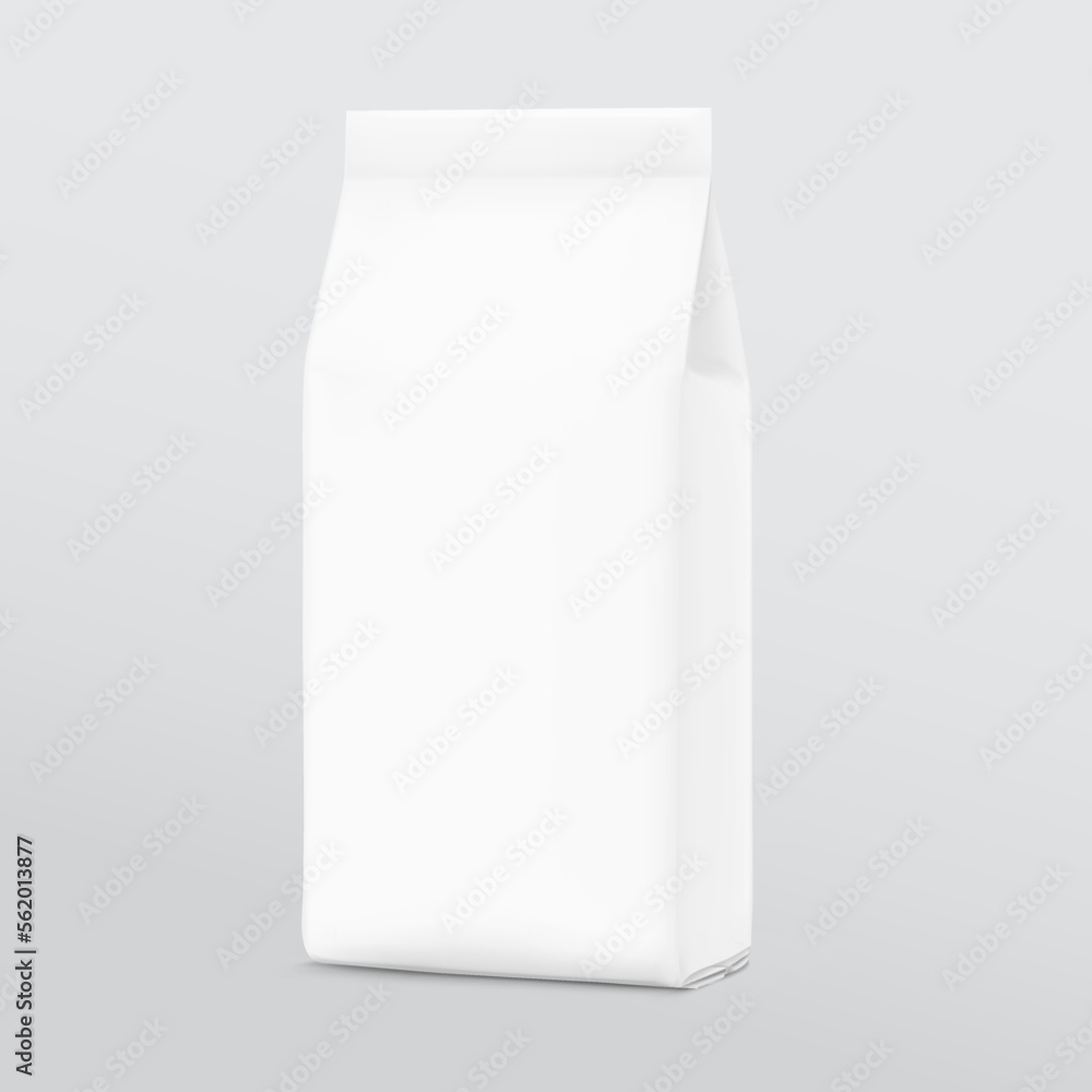 Realistic food bag mockup. Half side view. Vector illustration. Can be use for template your design, presentation, promo, ad. EPS 10. Realistic food bag mockup. Half side view. Vector illustration. Can be use for template your design, presentation, promo, ad. EPS 10.