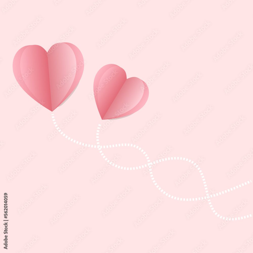 two pink paper hearts floating in the sky icon vector