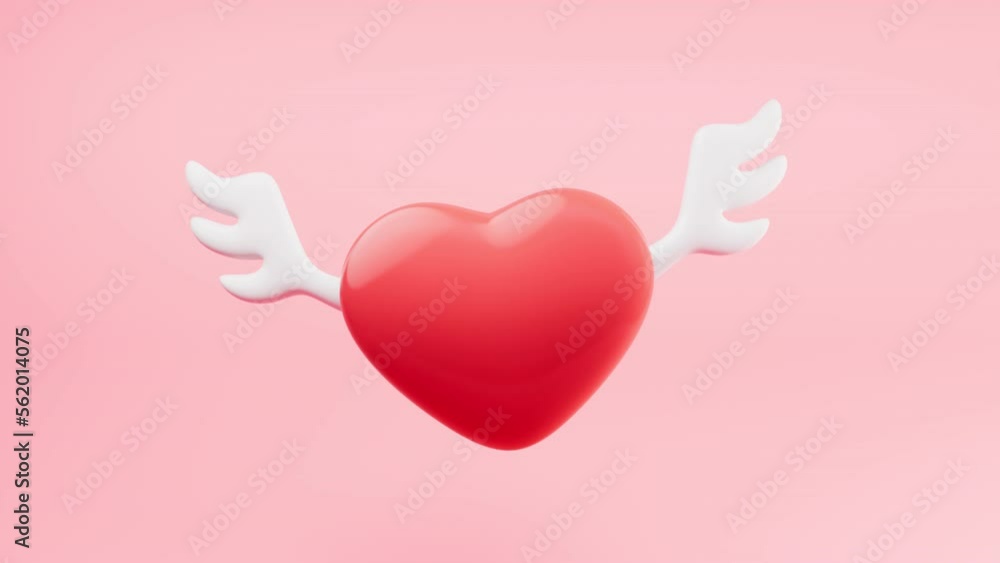 Loop animation of love heart flying with wings, 3d rendering. Loop animation of love heart flying with wings, 3d rendering.