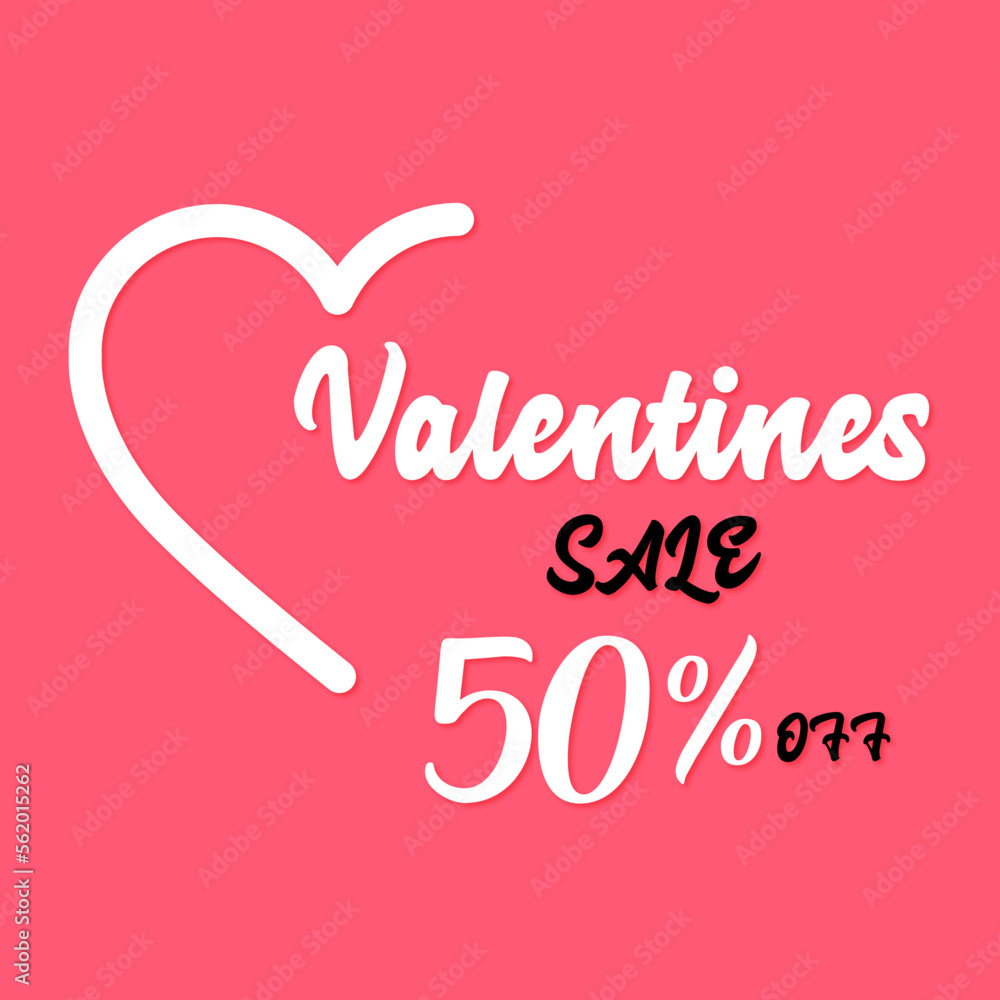 Valentine's Day background with text 50% off sale items with white hearts on text vector illustration.