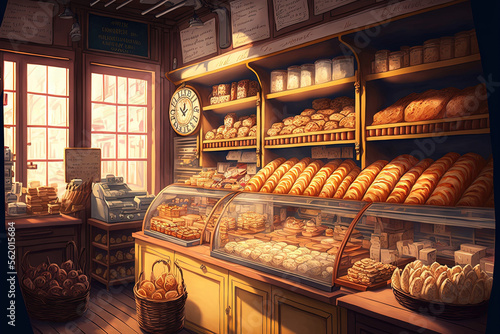 Picture of a grocery bakery filled with many lovely croissants. Generative AI