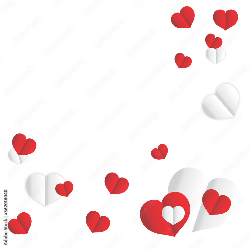 Valentine's day concept background.  red and pink paper hearts with white frame. Cute love sale banner or greeting card