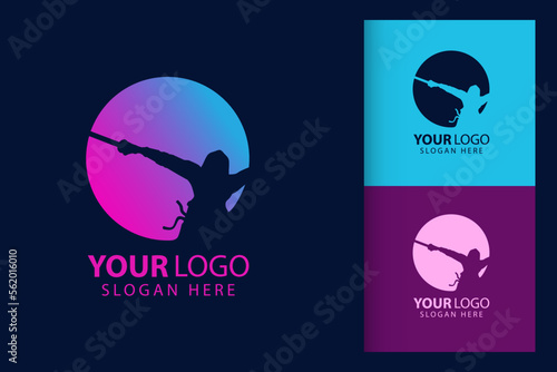 Samurai man logo in cyberpunk. Colorful symbol template design with soft background. Abstract vector branding.