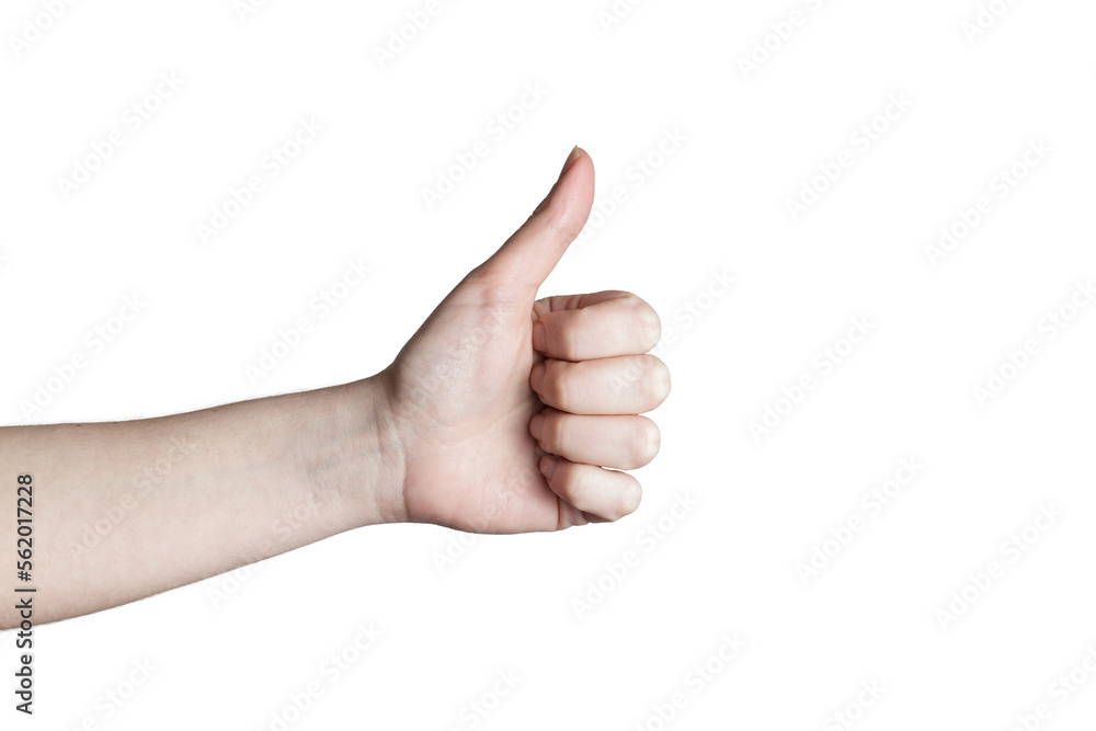 hand shows an approving gesture. hitchhiking gesture. hand isolated on white background. hand shows an approving gesture. hitchhiking gesture. hand isolated on white background.