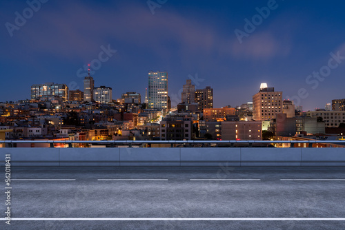 Wallpaper Mural Empty urban asphalt road exterior with city buildings background. New modern highway concrete construction. Concept way to success. Transportation logistic industry fast delivery. San Francisco. USA. Torontodigital.ca