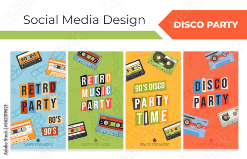 Disco party promo at social media story design set