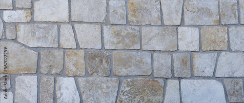 Interestingly textured natural stone wall. Copy space for your design or product. Web banner.