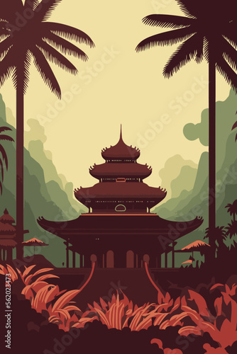 bali hindu temple, balinese culture background indonesia tourism retro style