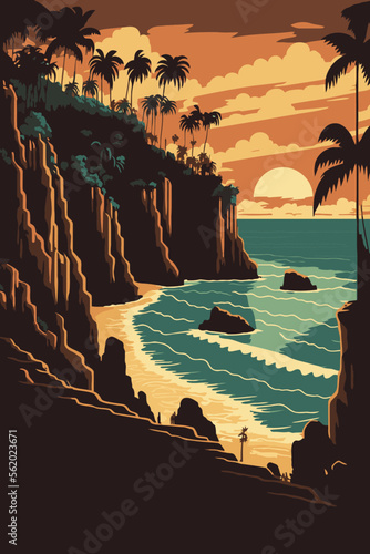 beautiful bali beach cliff vector background illustration