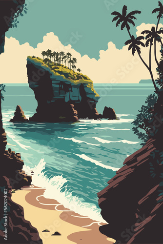 beautiful bali beach cliff vector background illustration