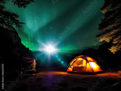 Camping at night under the stars. 