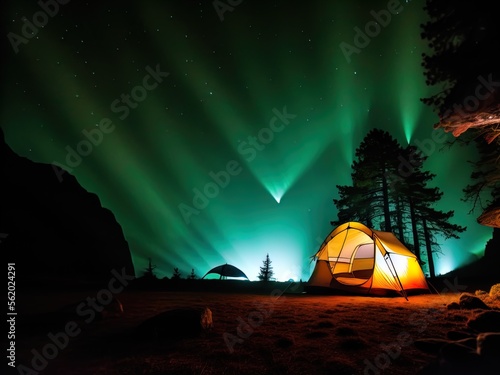 Camping at night under the stars. 