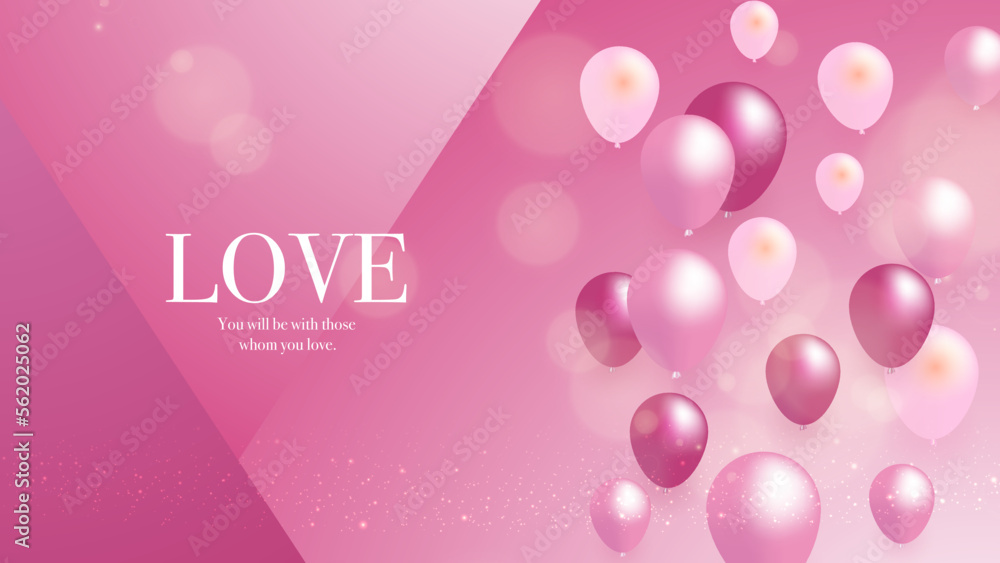 Cute pink valentine love background wallpaper with balloons