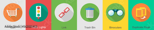 A set of 6 User interface icons as cart, traffic lights, link