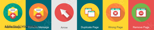 A set of 6 User interface icons as add message, remove message, arrow