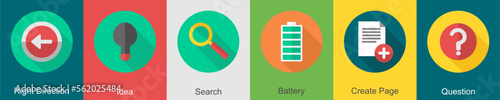 A set of 6 User interface icons as right direction, idea, search