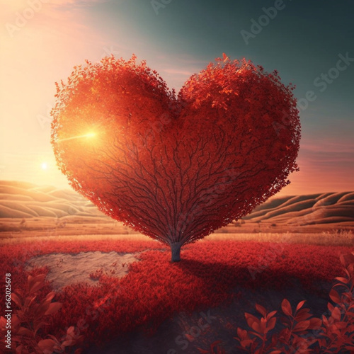 Heart shaped tree in red
