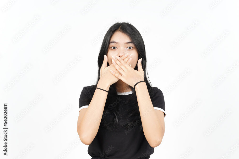 Shocked And Covering Mouth Of Beautiful Asian Woman Isolated On White Background Shocked And Covering Mouth Of Beautiful Asian Woman Isolated On White Background