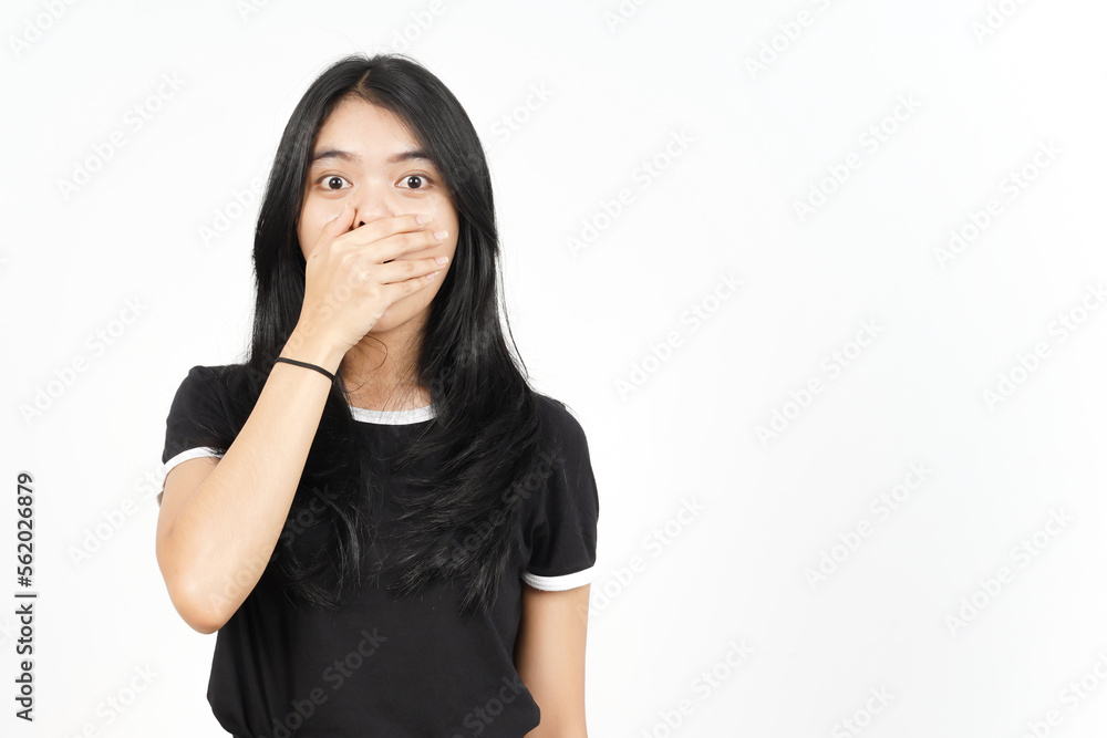 Shocked And Covering Mouth Of Beautiful Asian Woman Isolated On White Background Shocked And Covering Mouth Of Beautiful Asian Woman Isolated On White Background
