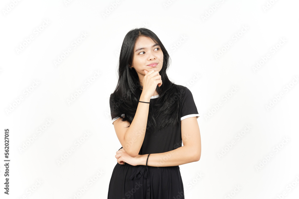 Thinking or Find Solution Gesture Of Beautiful Asian Woman Isolated On White Background