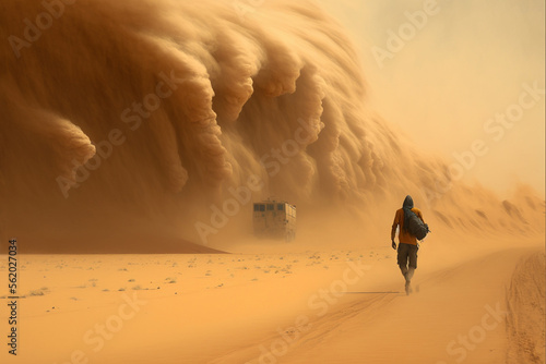 Man walking in sandstorm- Generative ai