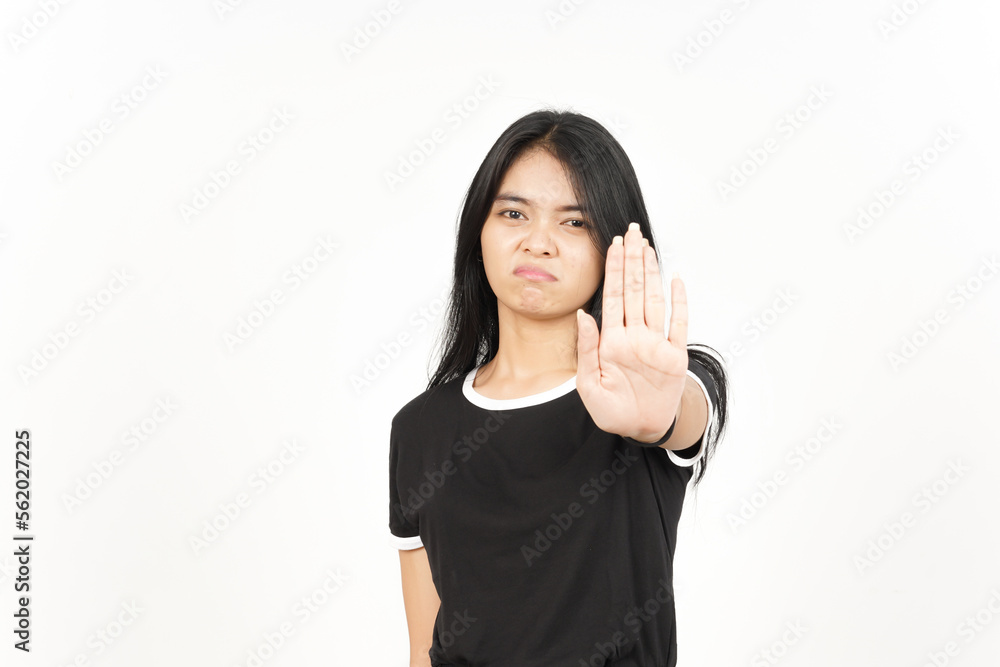 STOP Rejection hand Gesture Of Beautiful Asian Woman Isolated On White Background STOP Rejection hand Gesture Of Beautiful Asian Woman Isolated On White Background