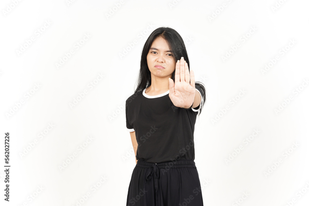 STOP Rejection hand Gesture Of Beautiful Asian Woman Isolated On White Background STOP Rejection hand Gesture Of Beautiful Asian Woman Isolated On White Background