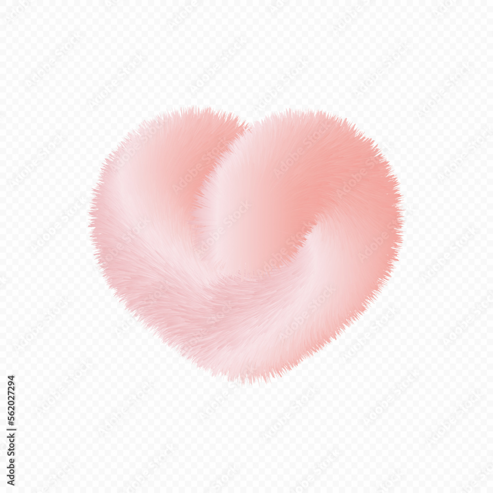 Beautiful cartoon fluffy heart. Fur heart. The vector is isolated on a transparent background. Fur heart for valentine's day. For web design and illustrations.