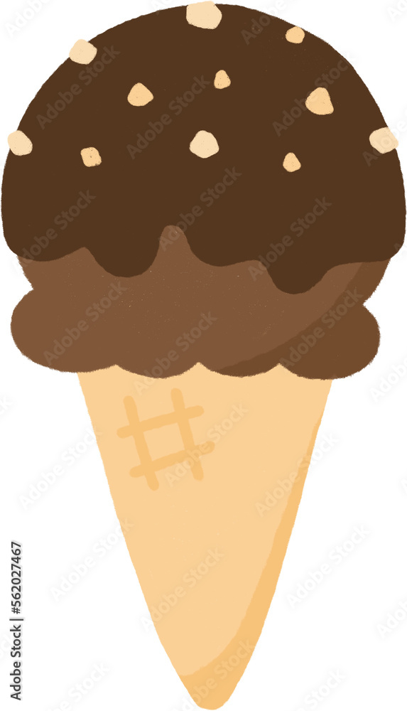 Cute chocolate ice cream cone with chocolate hot fudge. Hand drawn doodle illustration. Cute chocolate ice cream cone with chocolate hot fudge. Hand drawn doodle illustration.