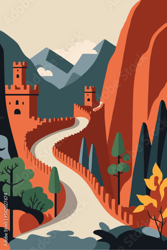 great wall of china beautiful landscape, world famous chinese landmark vector