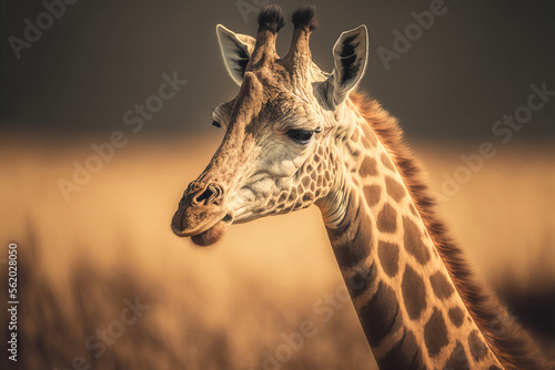 Portrait of giraffe, ai generative illustration.