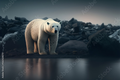 Polar Bear with global warming  ai generative illustration. 