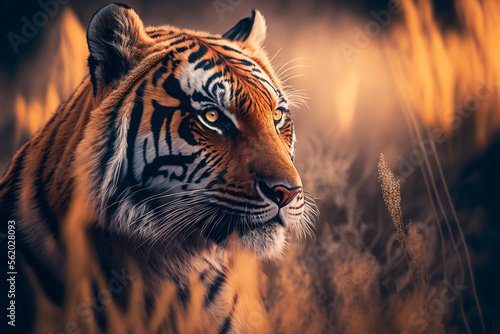 Portrait of tiger animal, ai generative illustration.