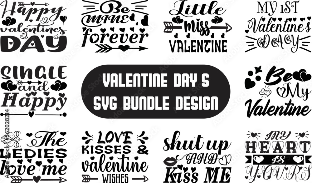 Fototapeta premium Valentines day svg t shirt bundle ,a set of valentine t-shirt design
