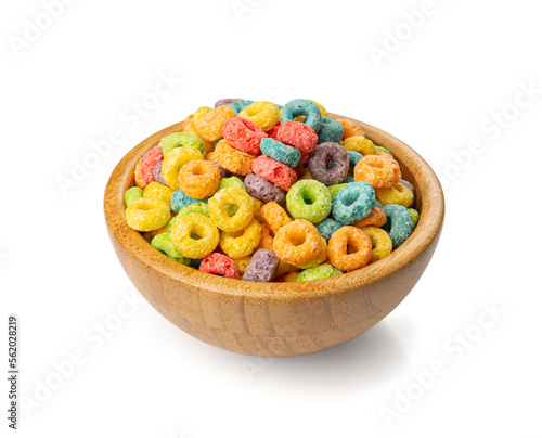 Colorful Breakfast Rings Pile Isolated. Fruit Loops, Fruity Cereal Rings, Colorful Corn Cereals