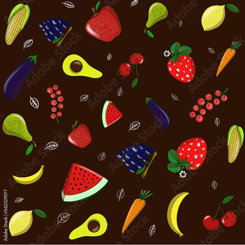 Fototapeta Naklejka Na Ścianę i Meble -  Fruit and vegetables seamless pattern