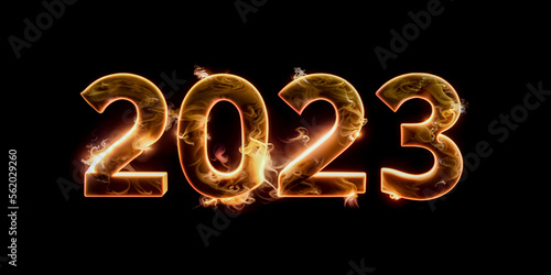 2023 year 3d text text on black, CGI 3d 4K and ai generated.