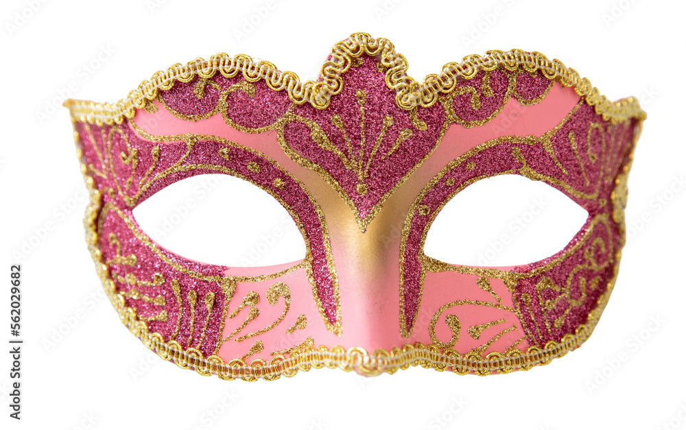 Venetian carnival mask pink pastel color isolated Transparent background, PNG.