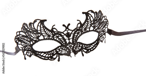 Venetian carnival mask black lace isolated Transparent background, PNG.
