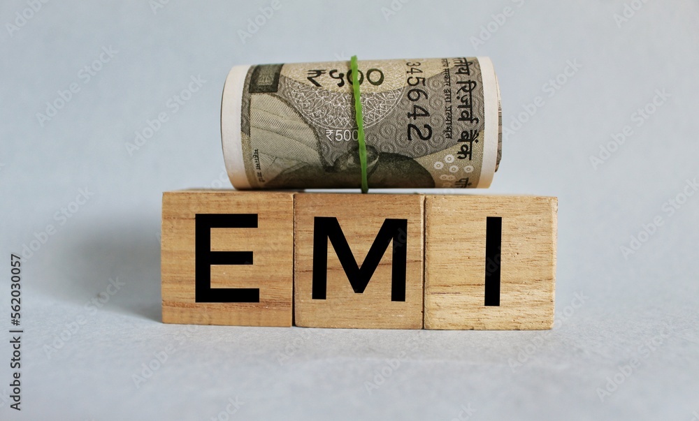 EMI Equated Monthly Installment - fixed payment amount made by a borrower to a lender at a specified date each calendar month, acronym text concept background - obrazy, fototapety, plakaty 
