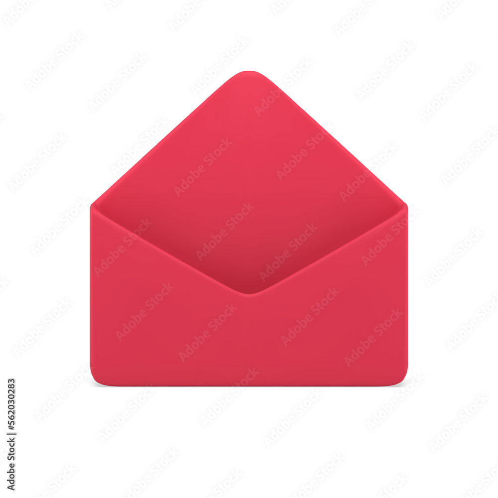 Red empty open envelope cyberspace incoming message notification 3d icon realistic vector