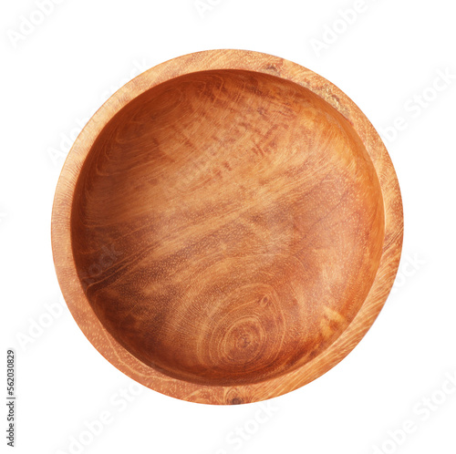 Beautiful empty wooden bowl isolated on white, top view