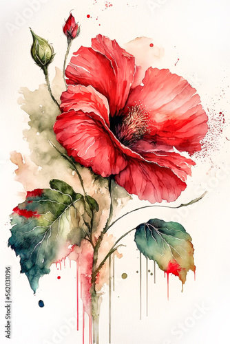 Fototapeta Naklejka Na Ścianę i Meble -  watercolor painting of a red flower generative ai