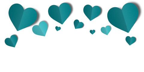 Green paper hearts isolated on transparent background. Valentine's day.
