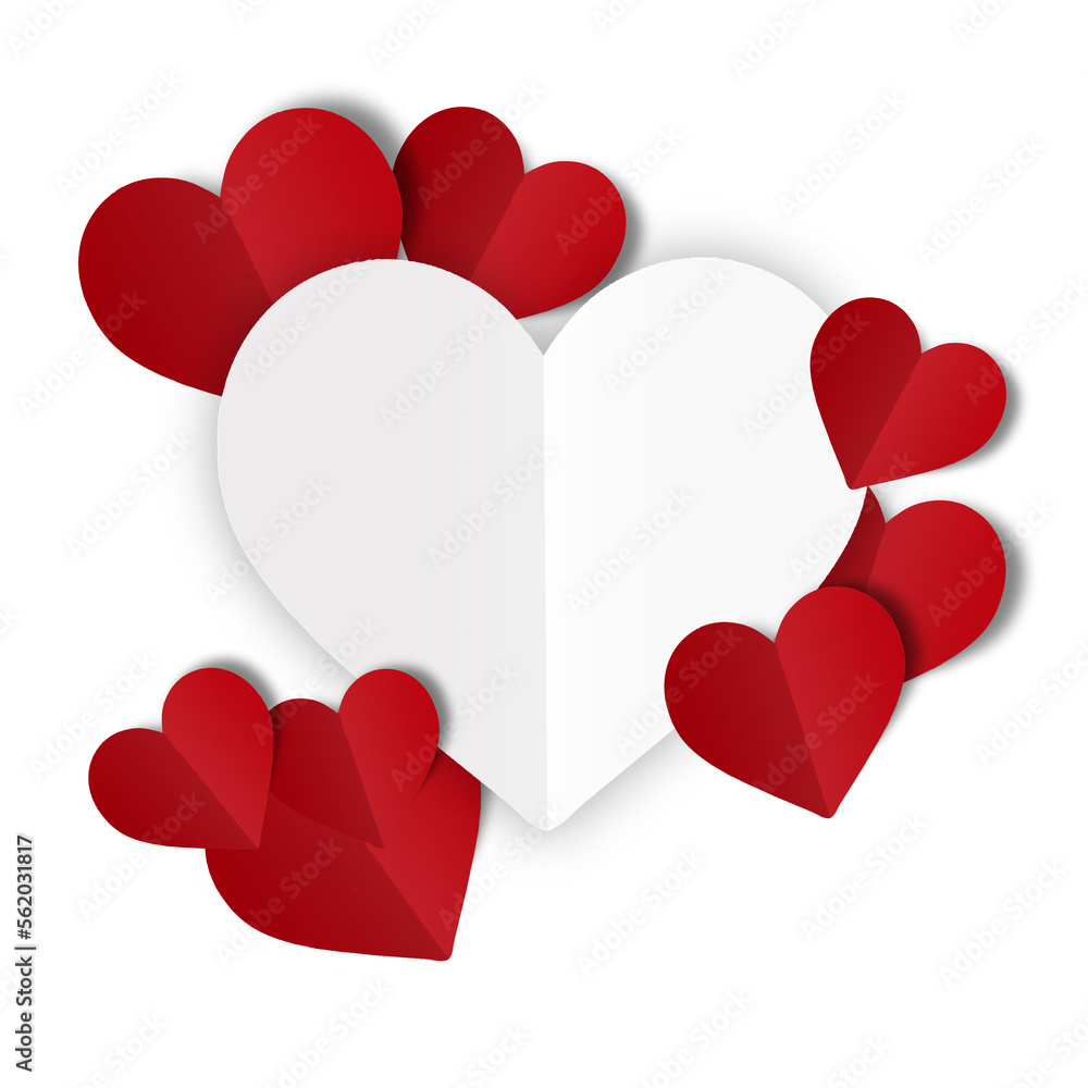 Red paper hearts isolated on transparent background. Valentine's day.